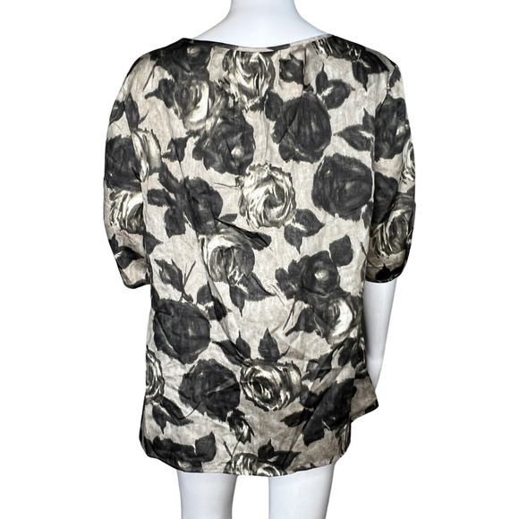 Talbots Shirt Womens 14 Black Gray Floral Flowers Puff Sleeve Roses Romantic - Picture 4 of 8